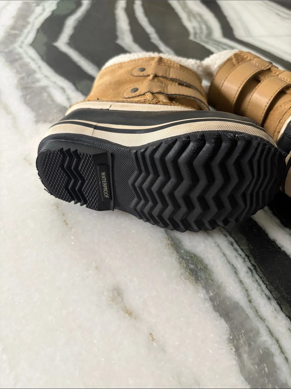 Sorel Kids Tan and Black Cozy Sherpa-Trim Snow Boots